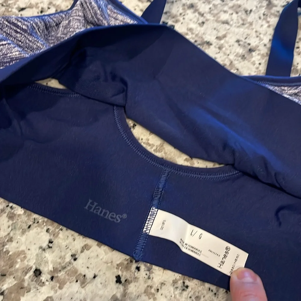 Hanes Navy Sports Bra, reversible bralette, no clasp no cups, NWT, sz Large - Picture 2 of 7